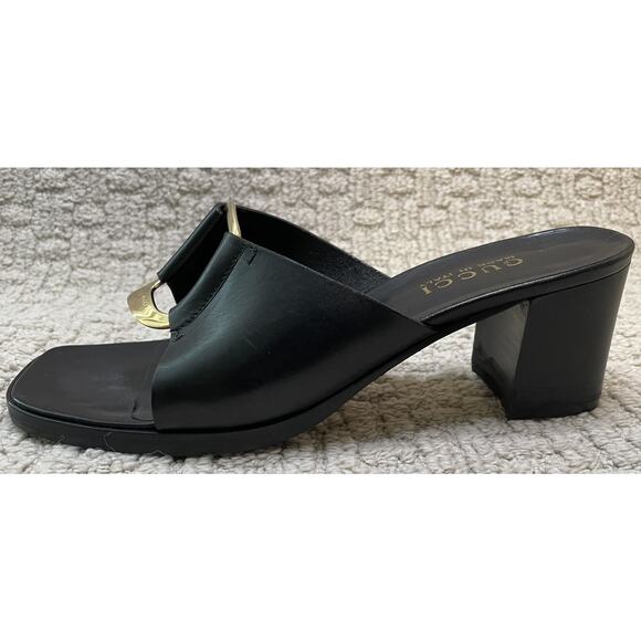 Gucci Black Leather Gold Buckle Slides Mules 9 Box EUC Sandals Shoes COA - Picture 3 of 16